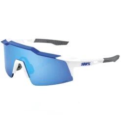 100% Speedcraft SL Performance Vented Baseball Sport Sunglasses (Matte White/Metallic Blue-HiPER Blue Multilayer Mirror Lens)