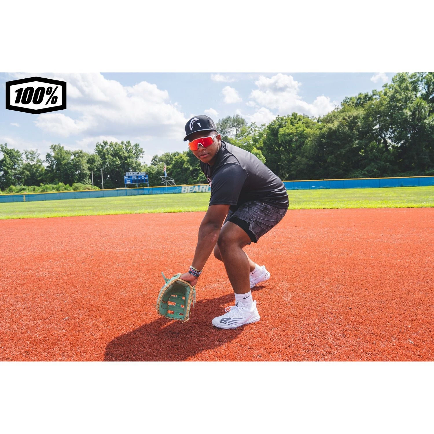 100% Speedcraft Sport Performance Baseball Sunglasses HD Interchangeable Lens (Off White/Red Multilayer Mirror) - Image 6