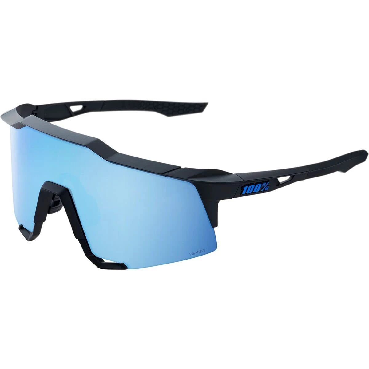 100% Speedcraft Sport Performance Baseball Sunglasses HD Interchangeable Lens (Matte Black - Blue Multilayer Mirror Lens)
