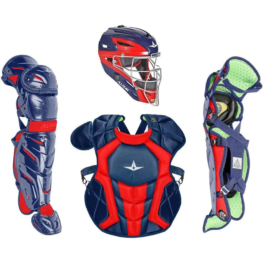 ALL-STAR SYSTEM 7 AXIS INTERMEDIATE NOCSAE APPROVED CATCHER'S KIT (Navy/Scarlet)