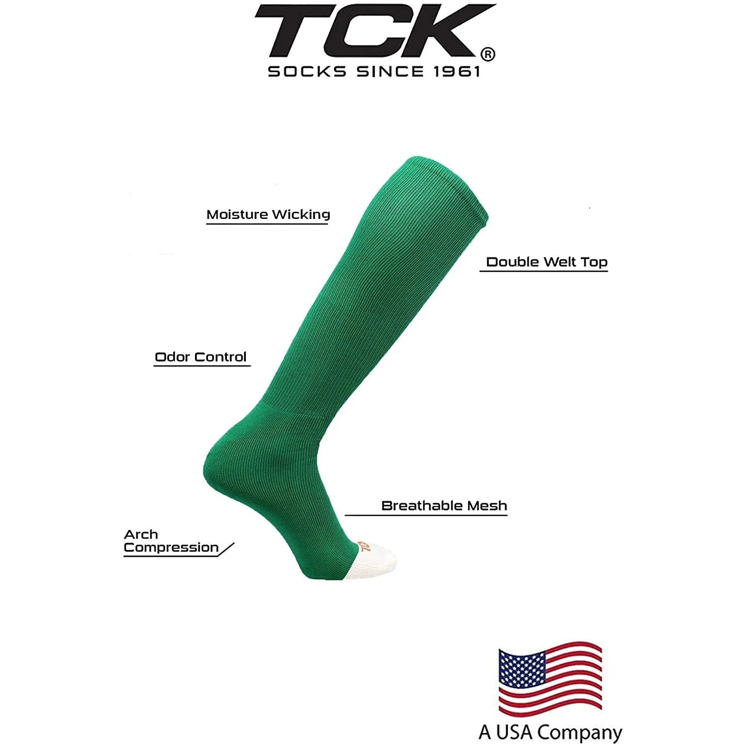 TCK Twin City Knitting Prosport Adult Baseball Softball Sock (Kelly Green) - Image 3