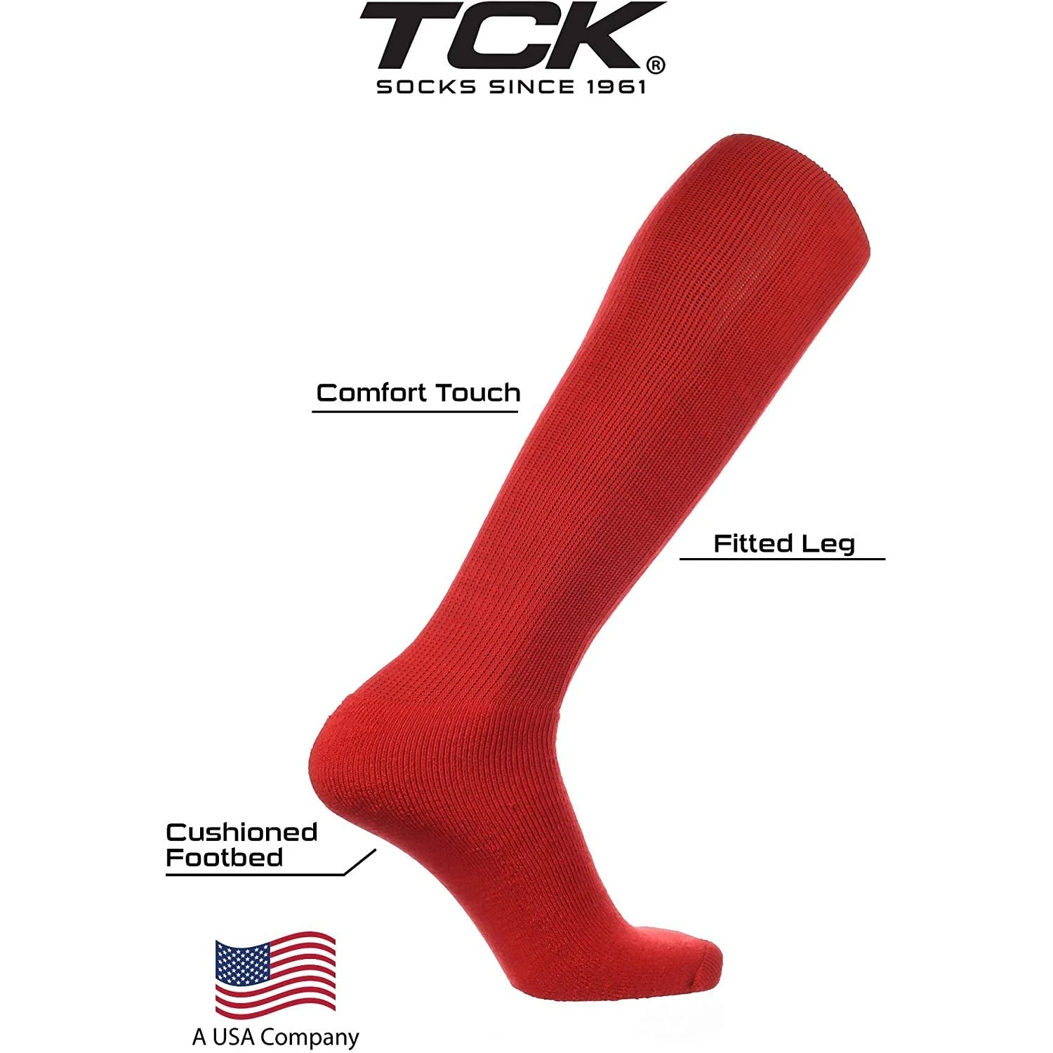 TCK Twin City ALLSPORT Baseball Softball Solid Adult Sock (Red) - Image 4