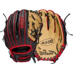 Wilson A500 H-Web 10.5" Youth Infielders Glove, Black/Blonde/Red, Right-Hand Throw