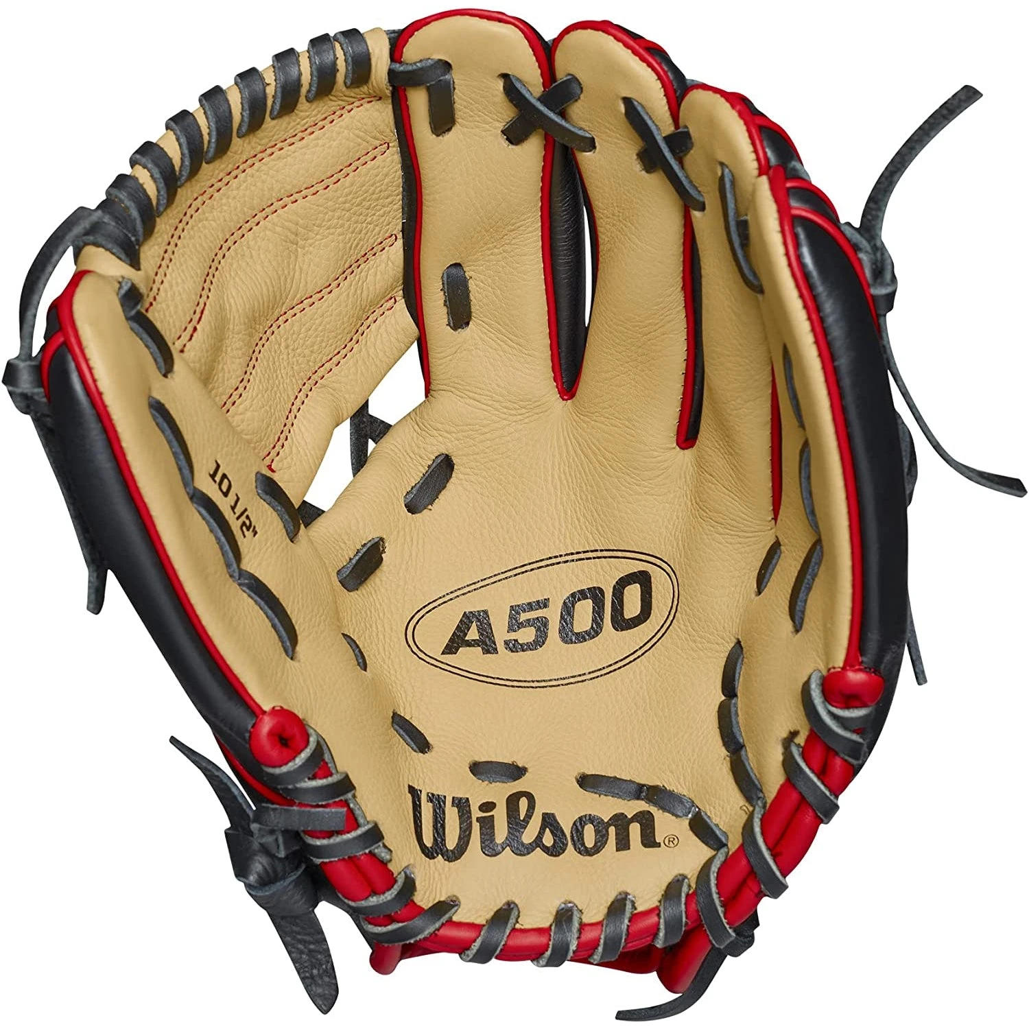 Wilson A500 H-Web 10.5" Youth Infielders Glove, Black/Blonde/Red, Right-Hand Throw - Image 3