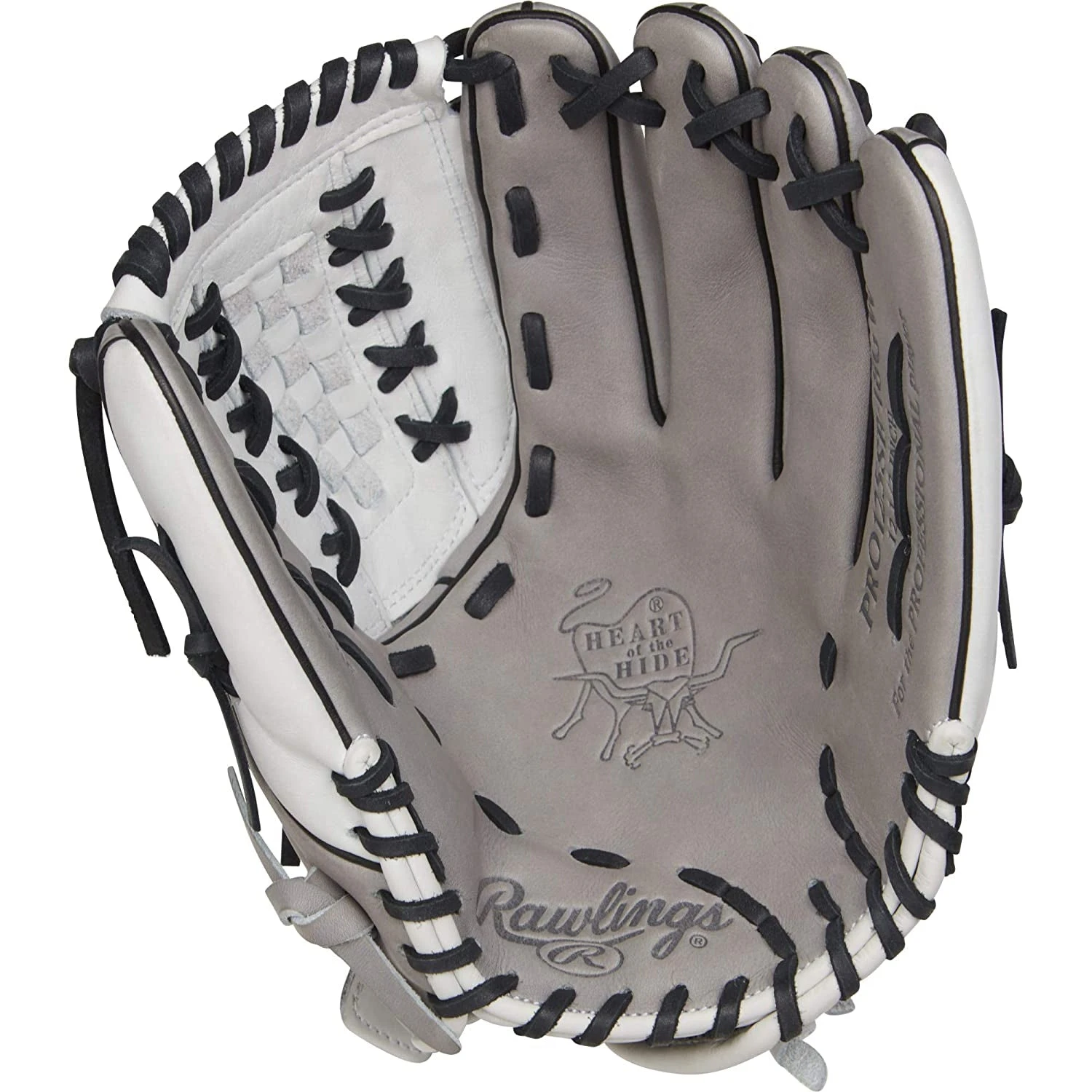 Rawlings Heart Of The Hide 12.5" Fastpitch Softball Youth Glove Left Hand Throw (Grey/White/Black) - Image 3
