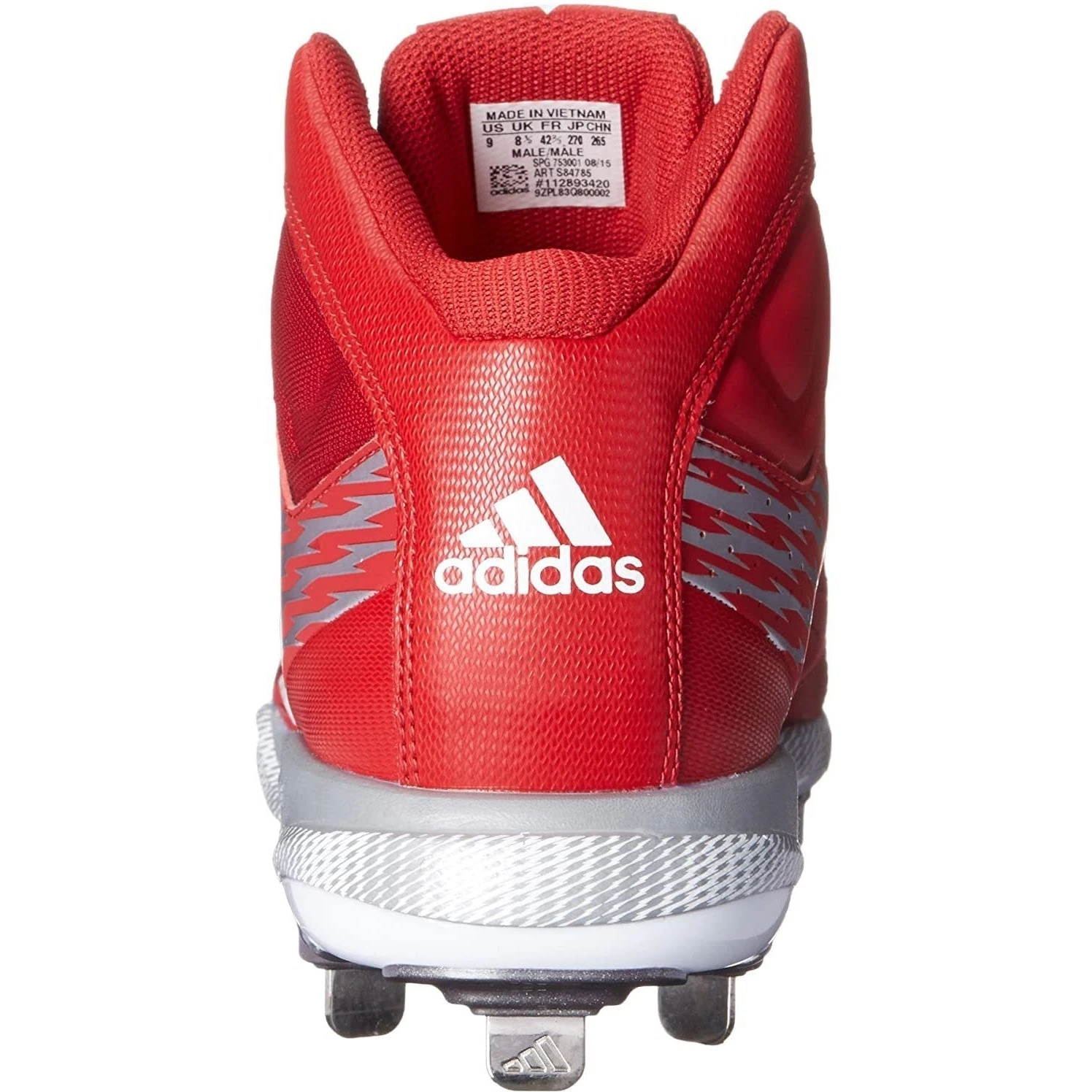 Adidas Men's Poweralley 3 Mid Baseball Cleats, Power 14 M US (Red/White/Grey Metallic) - Image 3