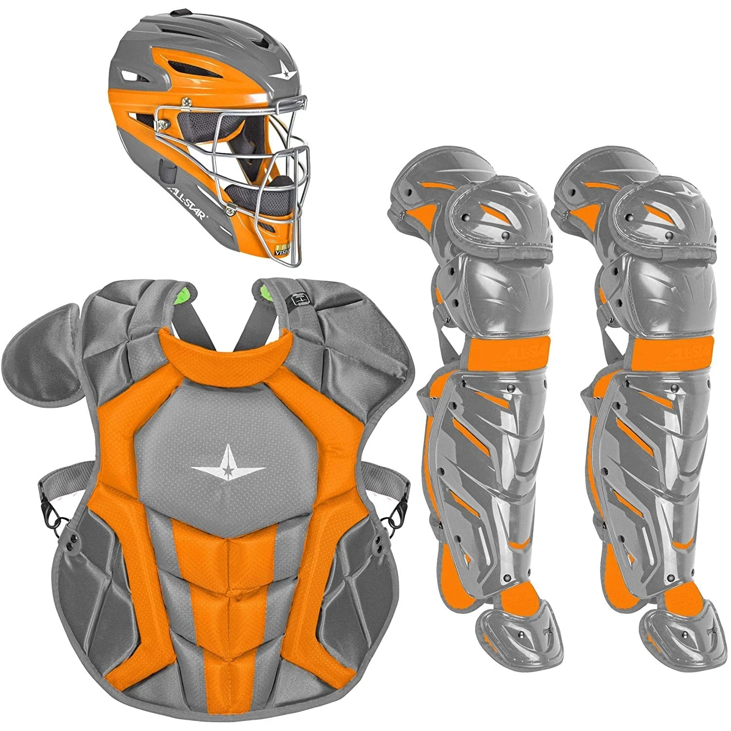 All-Star System 7 Axis Intermediate NOCSAE Approved Catcher's Kit (Graphite/Orange)