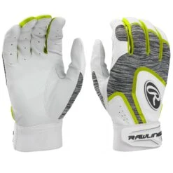 Rawlings 5150 Adult Baseball Batting Gloves (White/Gray/Yellow)
