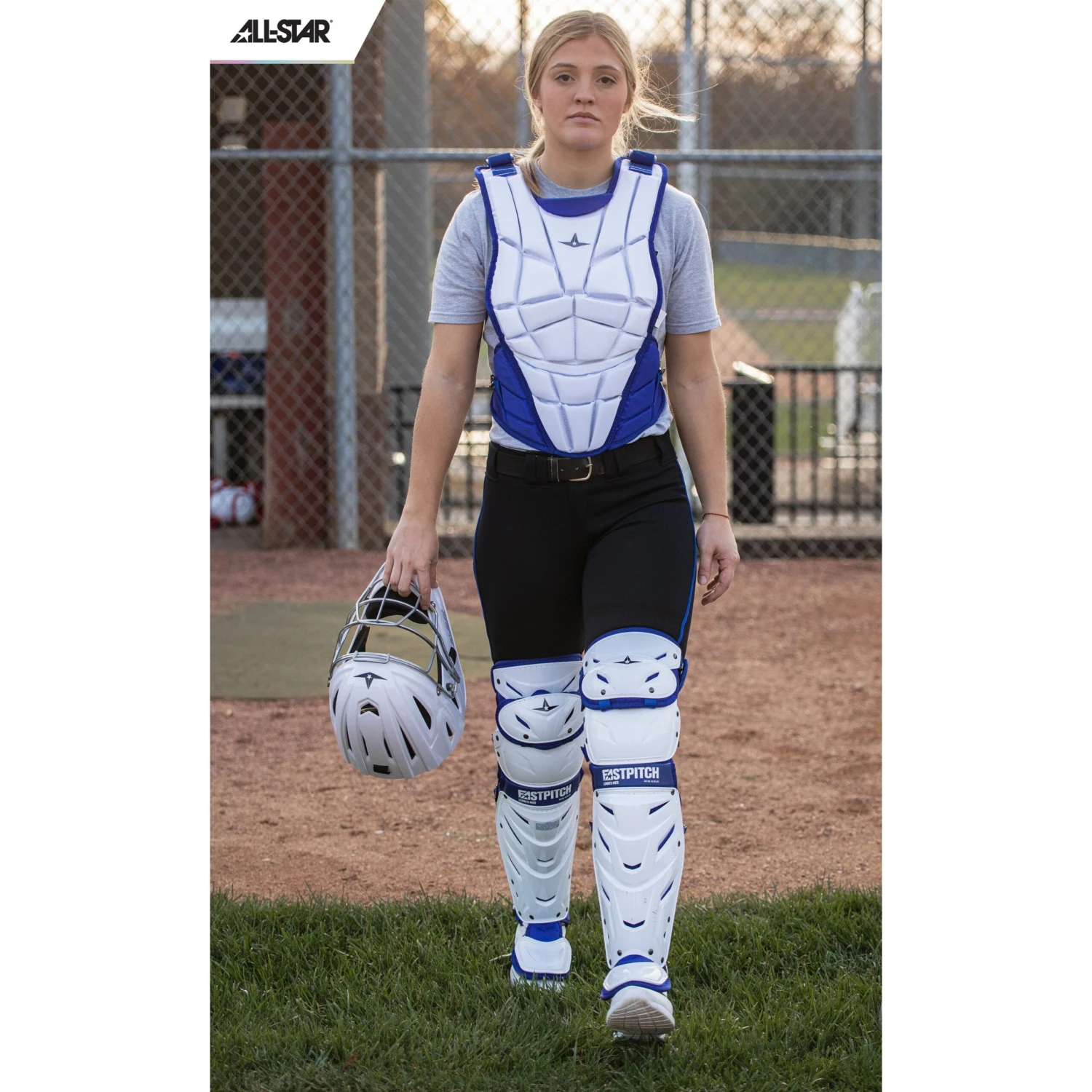 All-Star AFx Series Fastpitch Softball Catcher's Package (White/Royal) - Image 3