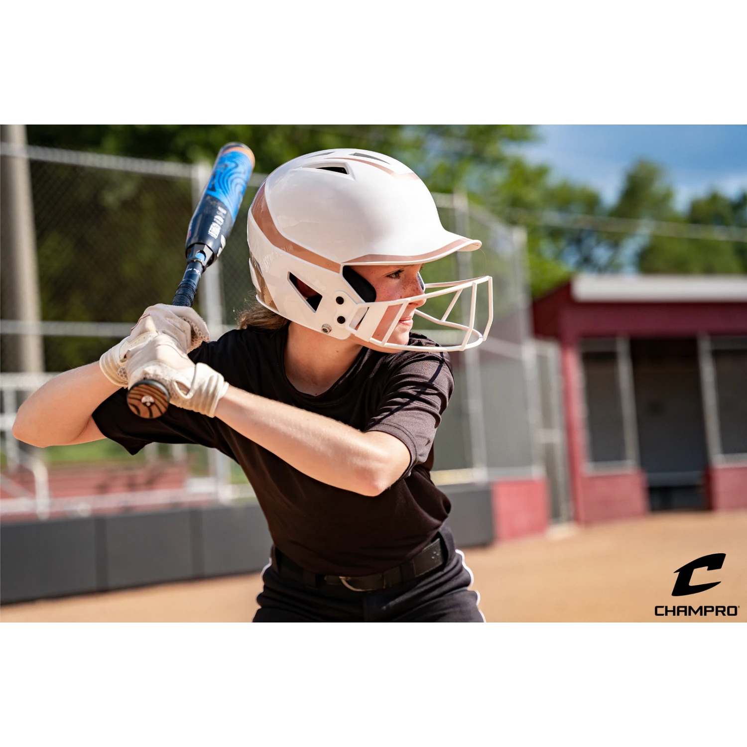 CHAMPRO HX Rise Pro Fastpitch Softball Batting Helmet With Facemask Two-Tone Glossy Finish (White/Rosegold) - Image 7