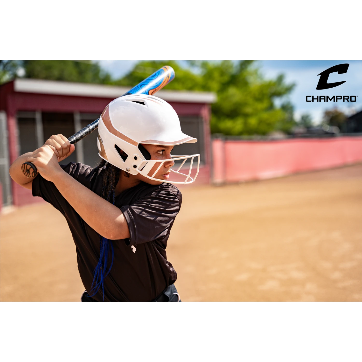 CHAMPRO HX Rise Pro Fastpitch Softball Batting Helmet With Facemask Two-Tone Glossy Finish (White/Rosegold) - Image 8