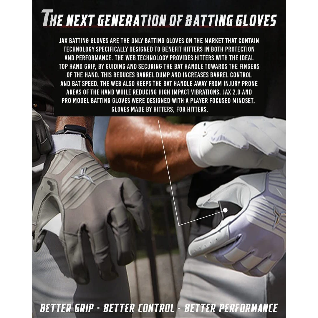 Jax Batting Gloves Adult Pro Model Batting Gloves (Lunar Grey) - Image 4