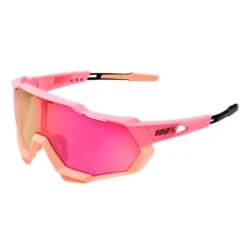 100% Speedtrap Xtreme Sports Performance Sunglasses W Interchangeable Lenses, Matte Washed Out Neon Pink - Purple Multilayer Mirror Lens