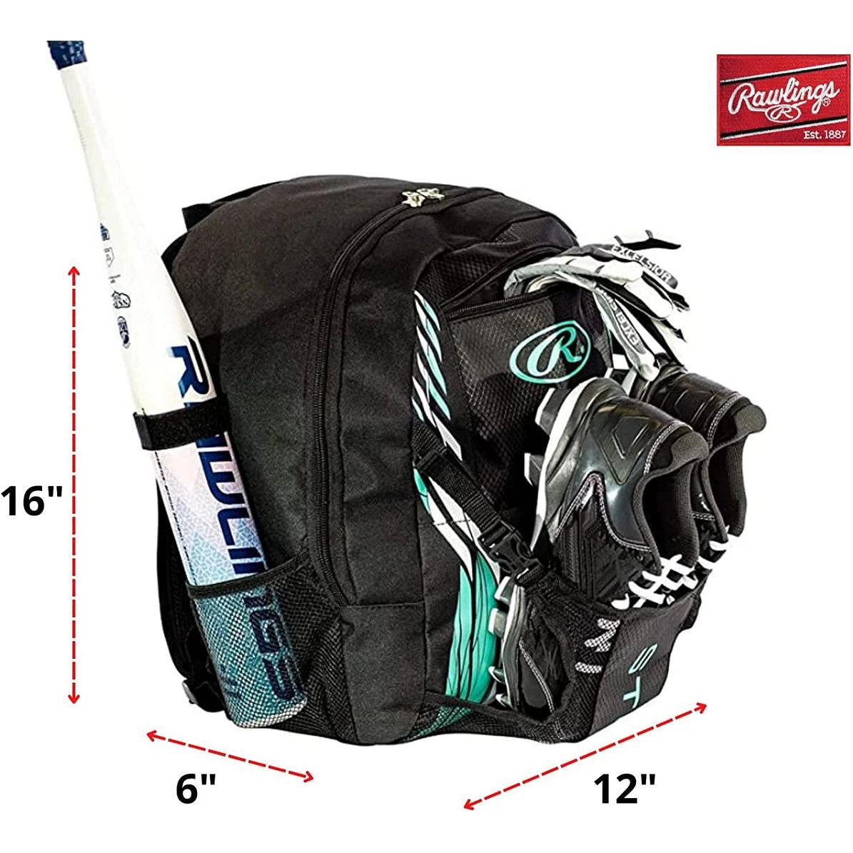 RAWLINGS Storm Girls Youth Softball Bat Bag (Black/Mint) - Image 2
