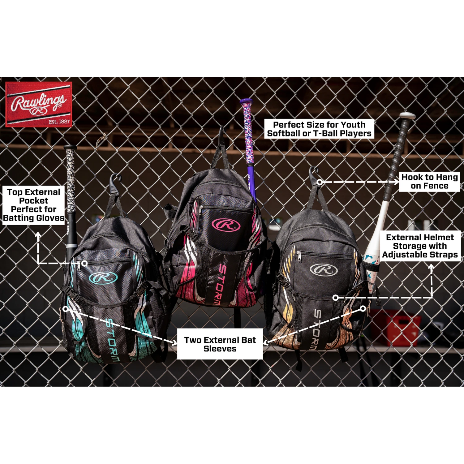 RAWLINGS Storm Girls Youth Softball Bat Bag (Black/Mint) - Image 4