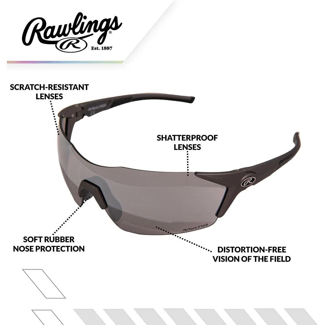 Rawlings 1801 Men's Adult Shield Baseball Sunglasses (Gunmetal/Smoke) - Image 3