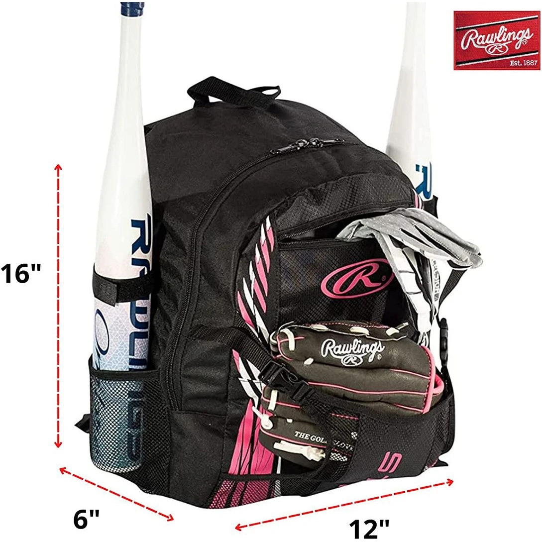 RAWLINGS Storm Girls Youth Softball Bat Bag (Black/Pink) - Image 2