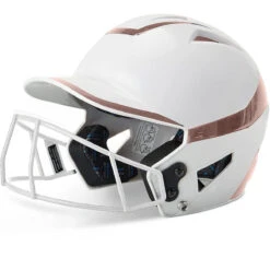CHAMPRO HX Rise Pro Fastpitch Softball Batting Helmet With Facemask Two-Tone Glossy Finish (White/Rosegold)