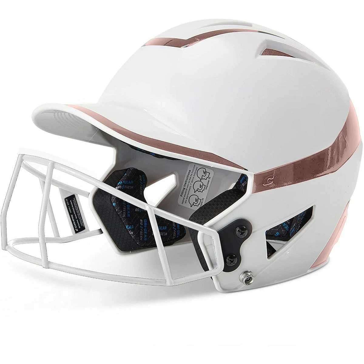 CHAMPRO HX Rise Pro Fastpitch Softball Batting Helmet With Facemask Two-Tone Glossy Finish (White/Rosegold)