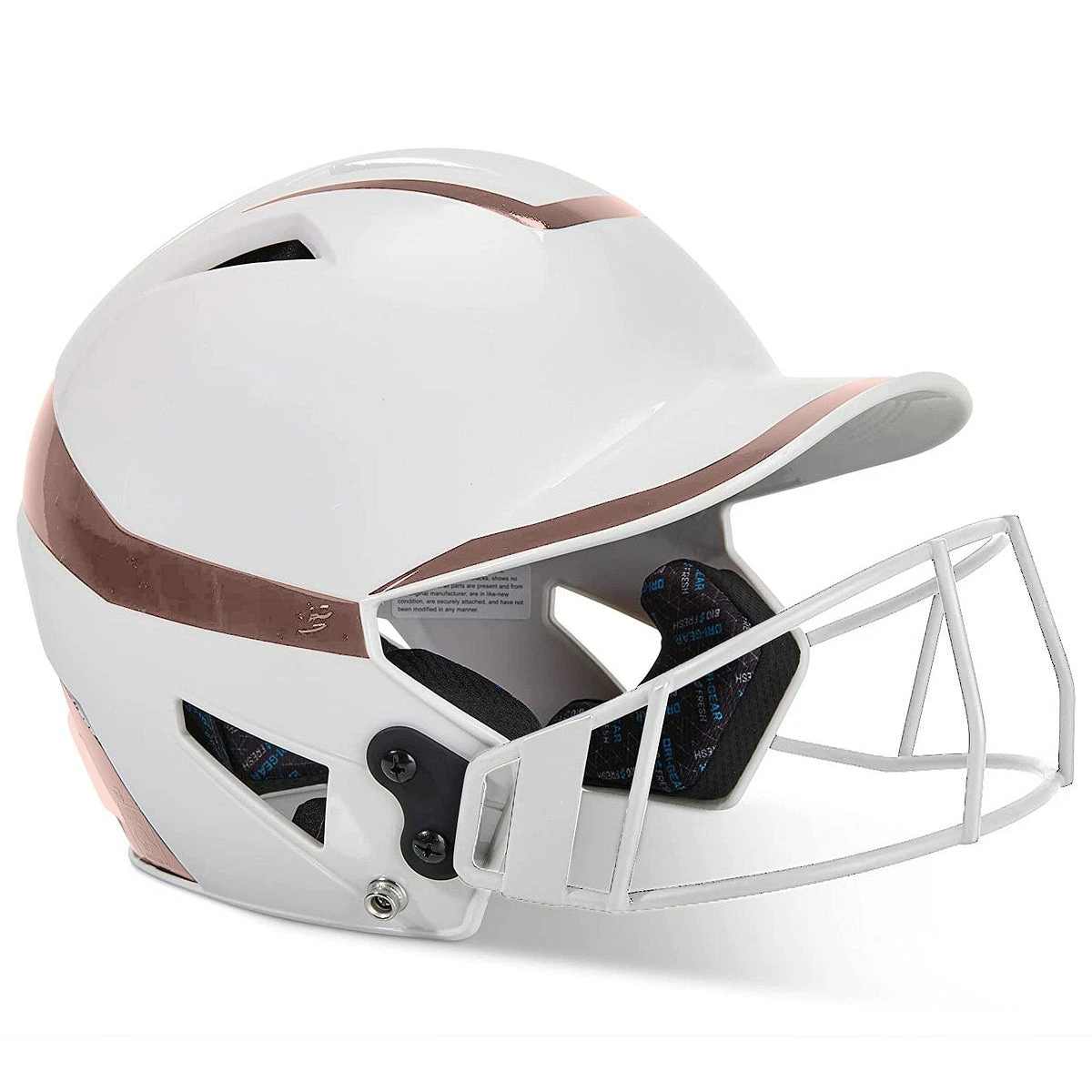 CHAMPRO HX Rise Pro Fastpitch Softball Batting Helmet With Facemask Two-Tone Glossy Finish (White/Rosegold) - Image 2