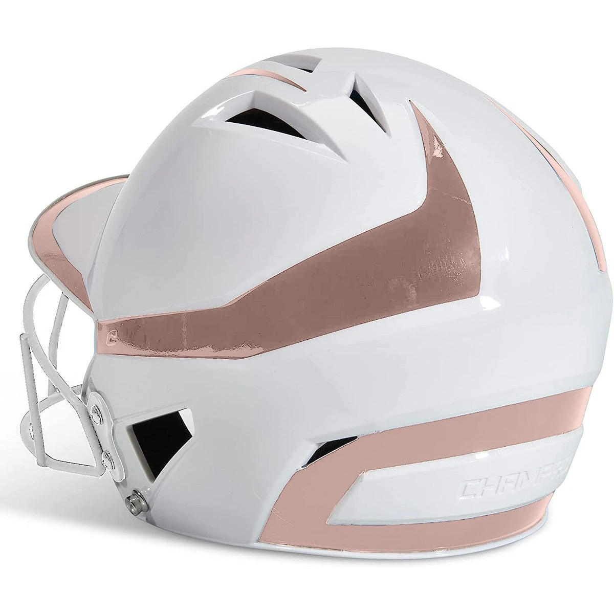 CHAMPRO HX Rise Pro Fastpitch Softball Batting Helmet With Facemask Two-Tone Glossy Finish (White/Rosegold) - Image 3