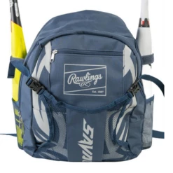 Rawlings Savage Youth Boy's Batting Bag Bat Backpack T-Ball Coach Pitch (Navy/Grey)