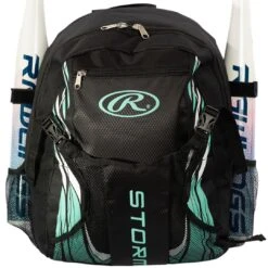RAWLINGS Storm Girls Youth Softball Bat Bag (Black/Mint)