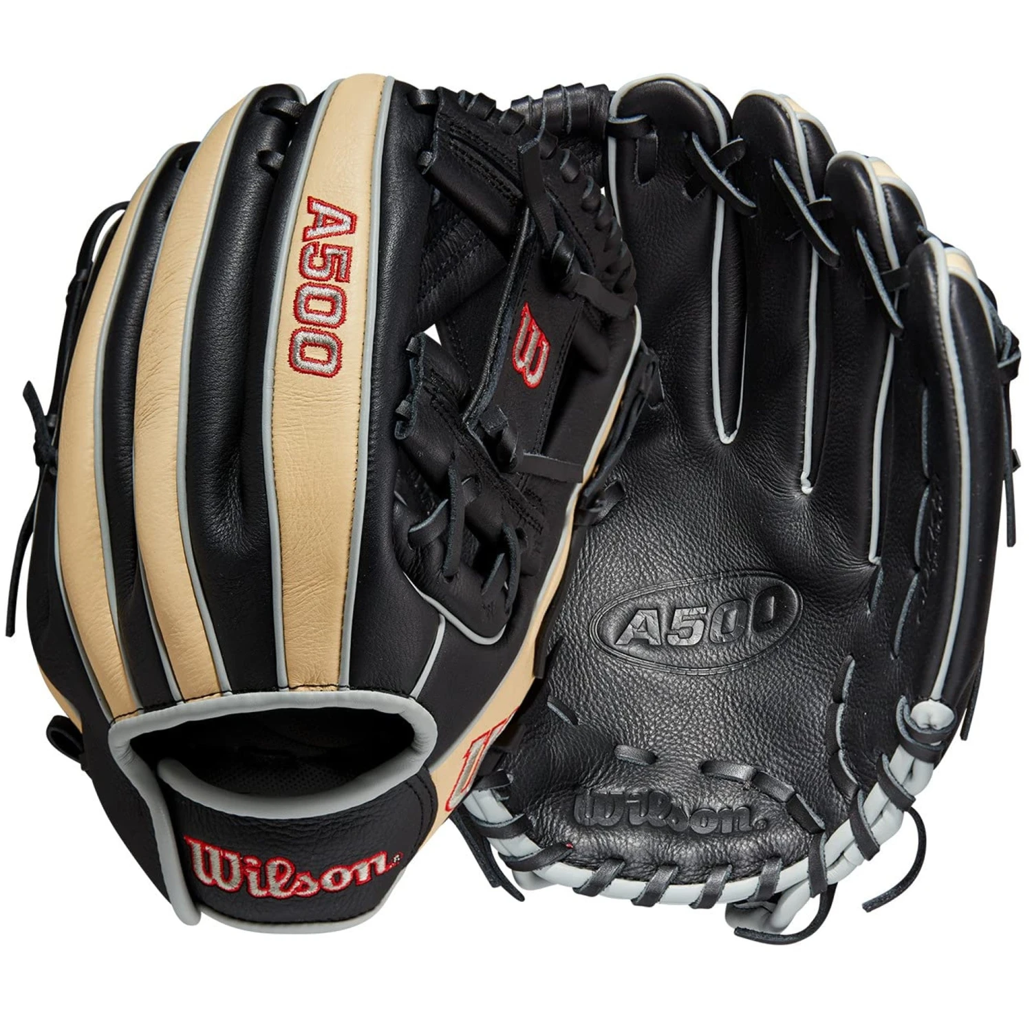 Wilson A500 H Web 11.5" Youth Baseball Glove Right Hand Throw (Black/Blonde/Red)