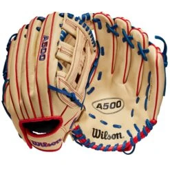 Wilson A500 H Web 12" Youth Baseball Glove Right Hand Throw (Blonde/Red/Royal)