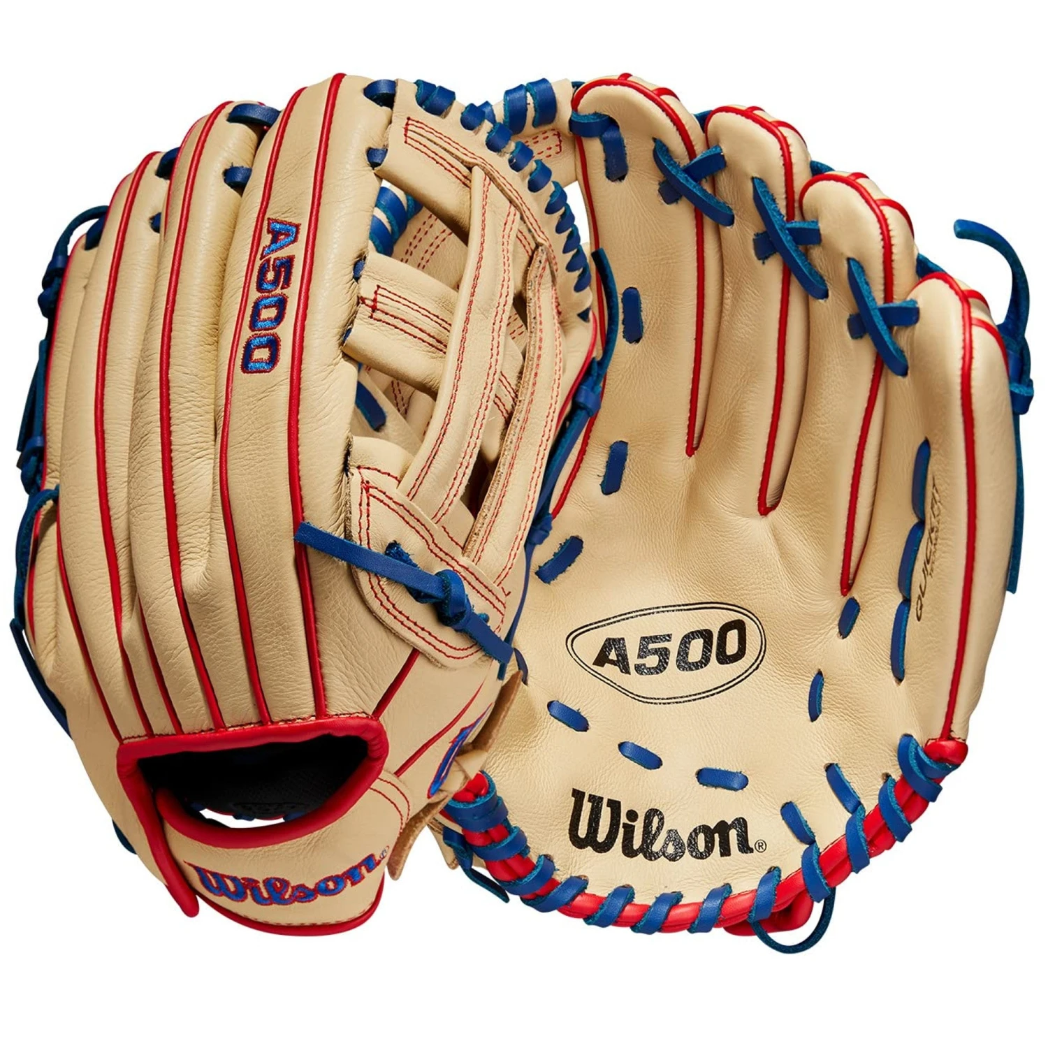 Wilson A500 H Web 12" Youth Baseball Glove Right Hand Throw (Blonde/Red/Royal)