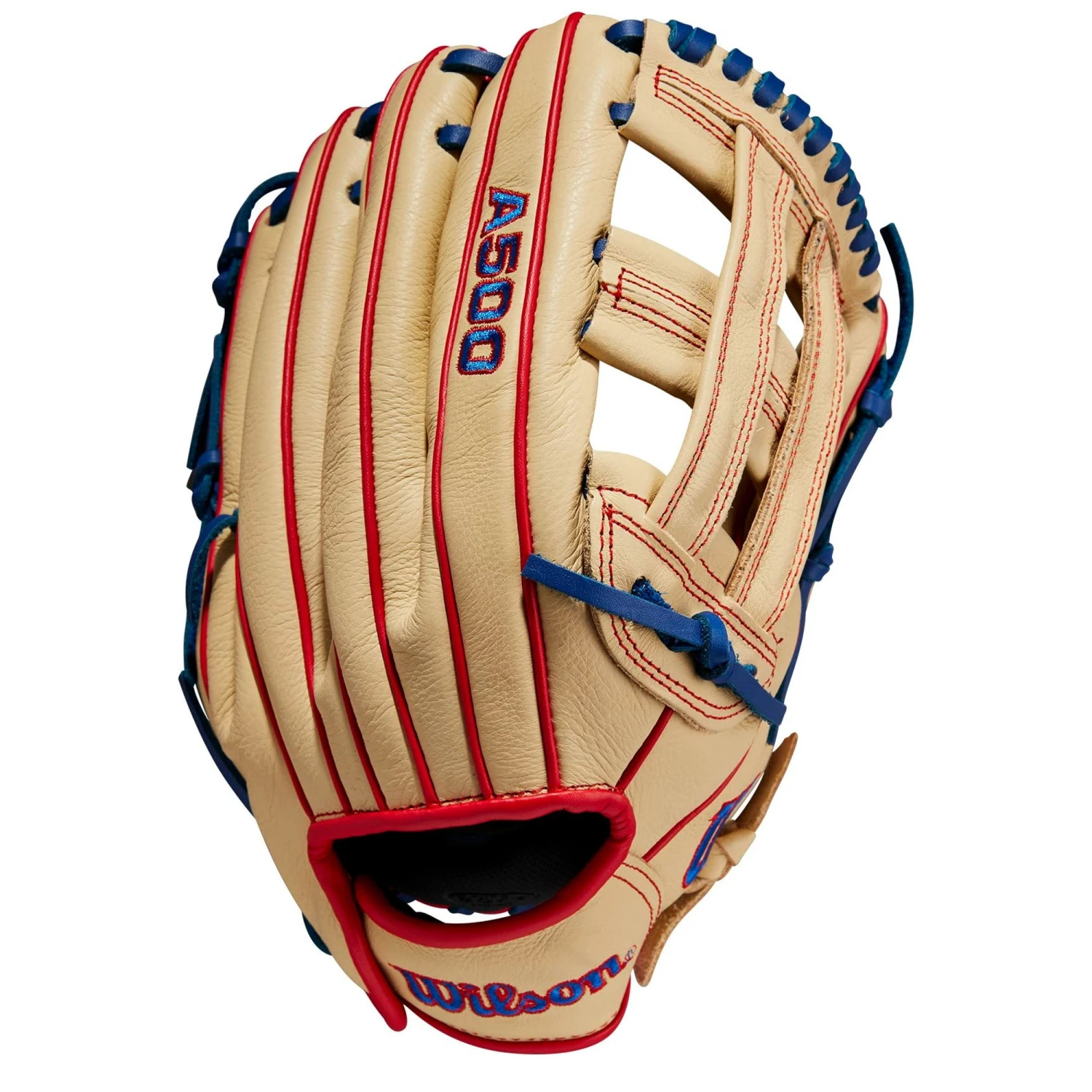 Wilson A500 H Web 12" Youth Baseball Glove Right Hand Throw (Blonde/Red/Royal) - Image 6