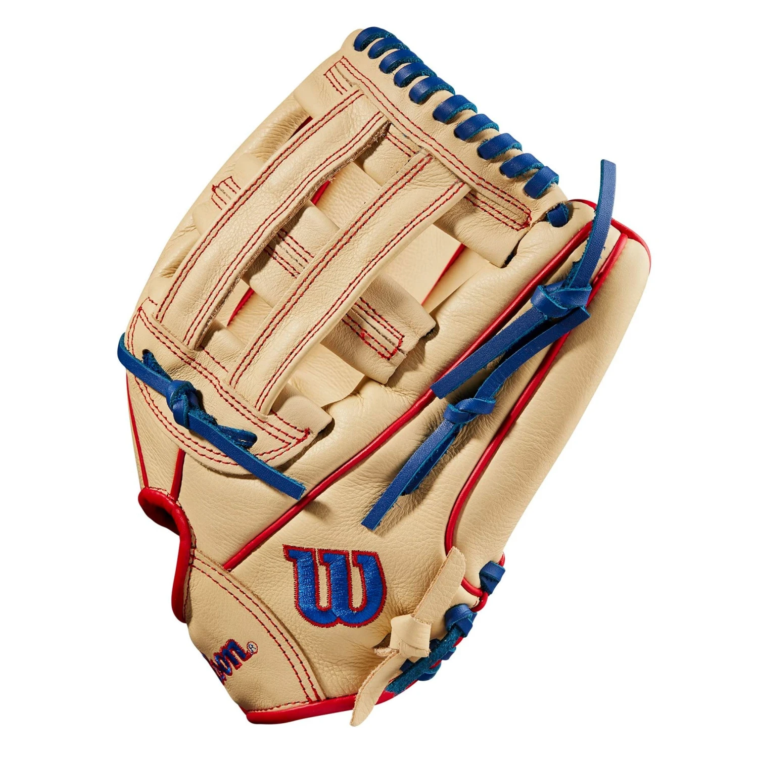 Wilson A500 H Web 12" Youth Baseball Glove Right Hand Throw (Blonde/Red/Royal) - Image 5
