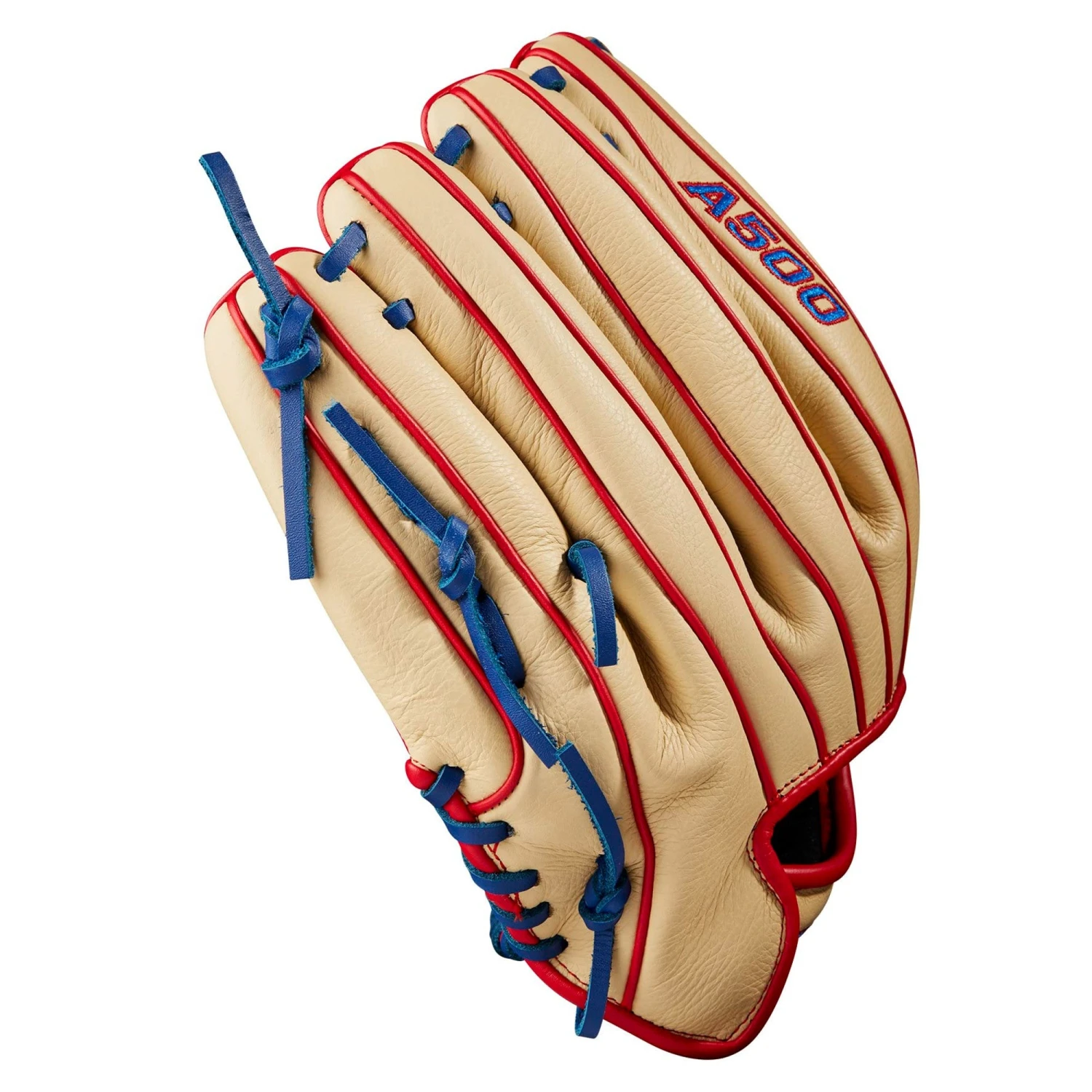 Wilson A500 H Web 12" Youth Baseball Glove Right Hand Throw (Blonde/Red/Royal) - Image 4