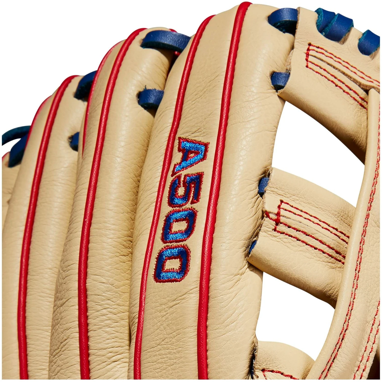 Wilson A500 H Web 12" Youth Baseball Glove Right Hand Throw (Blonde/Red/Royal) - Image 2