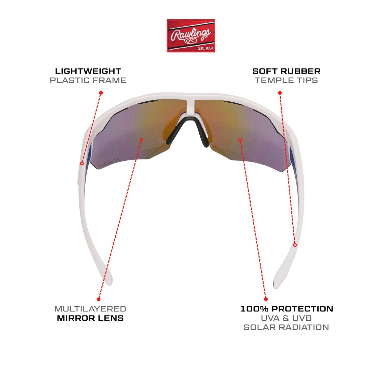 Rawlings Adult Sport Baseball Sunglasses Lightweight Stylish 100% UV Poly Lens (White/Blue) - Image 5