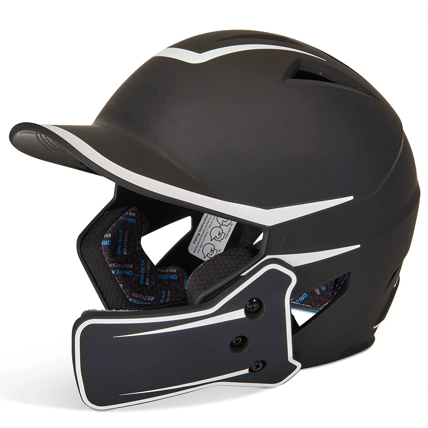 Champro HX Legend Plus Batting Helmet W/ Reversible Jaw Guard (Black / White)