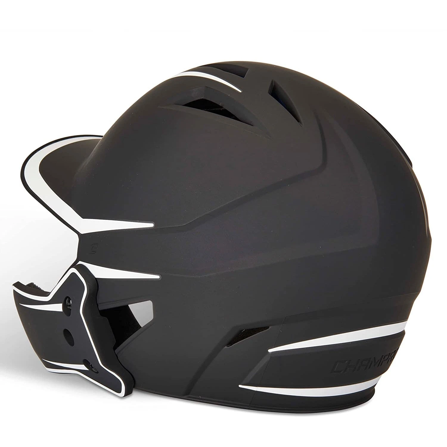 Champro HX Legend Plus Batting Helmet W/ Reversible Jaw Guard (Black / White) - Image 3