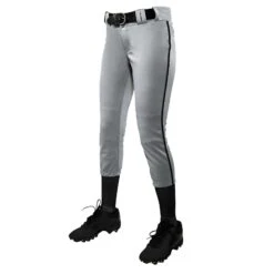 Champro Tournament Traditional Low Rise Womens Fastpitch Pants W/ Braid (Gray/Black)