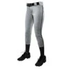 Champro Tournament Traditional Low Rise Girls Fastpitch Softball Pants W/ Braid (Gray/Black)