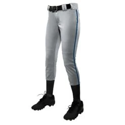 Champro Tournament Traditional Low Rise Girls Fastpitch Softball Pants W/Braid (Gray/Navy)