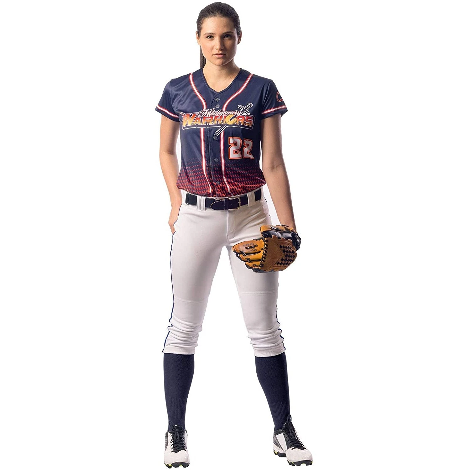 Champro Tournament Traditional Low Rise Womens Fastpitch Pants W/ Braid (White/Royal) - Image 9