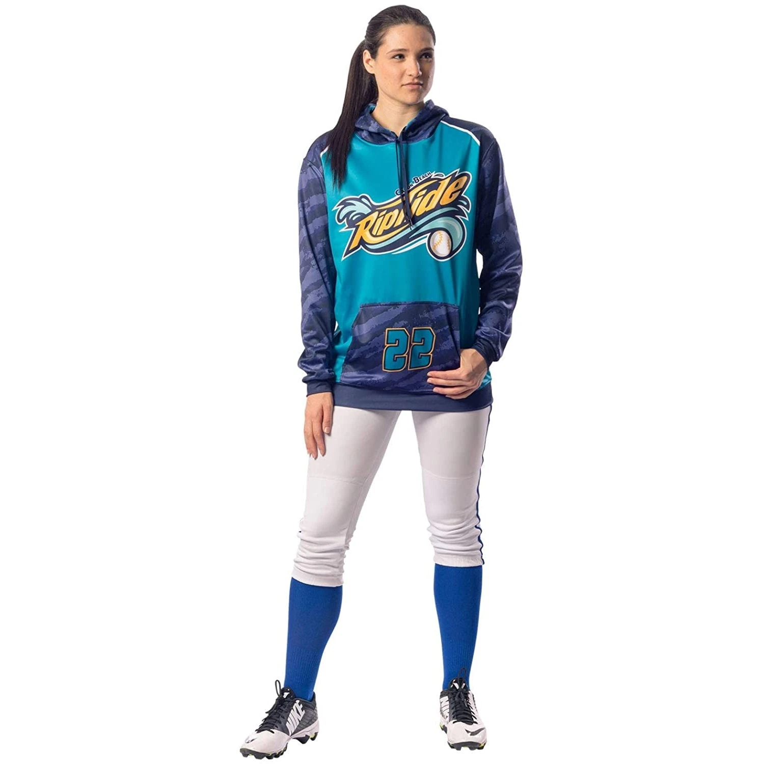 Champro Tournament Traditional Low Rise Womens Fastpitch Pants W/ Braid (White/Royal) - Image 10