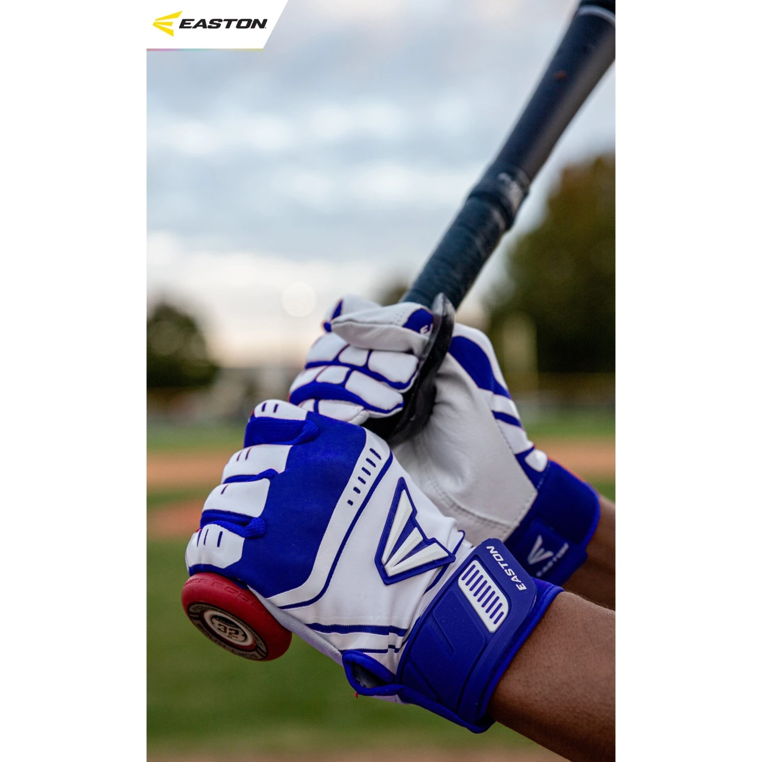 Easton Baseball Walk Off Power Leverage Adult Batting Gloves (White/Royal) - Image 3
