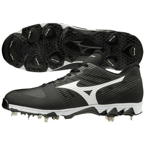 Mizuno 9-Spike Ambition Mid Men's Metal Baseball Cleats (Black/White) - Image 3
