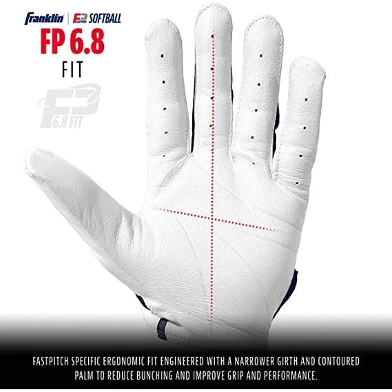 Franklin Sports CFX Pro Softball Fastpitch Women's Batting Gloves (White/Navy/Red) - Image 2