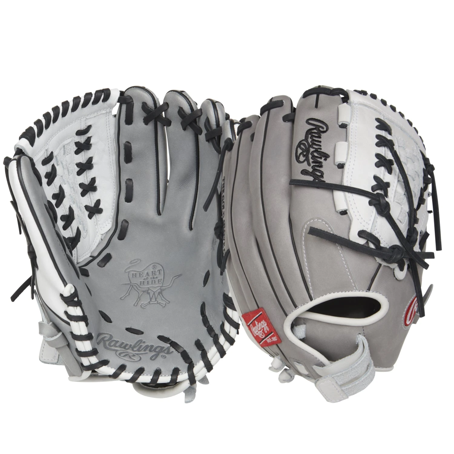 Rawlings Heart Of The Hide 12.5" Fastpitch Softball Youth Glove Left Hand Throw (Grey/White/Black)