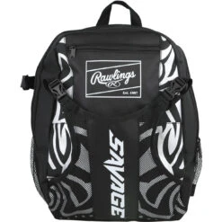 Rawlings Savage Youth Boy's Batting Bag Bat Backpack T-Ball Coach Pitch (Black/Silver)
