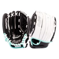 Rawlings 10.5 Girls Fastpitch Softball Gloves Infielder Outfielder Left Hand Throw (White/Black/Turquoise)