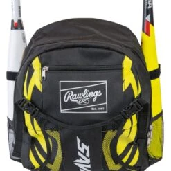 Rawlings Savage Youth Boy's Batting Bag Bat Backpack T-Ball Coach Pitch (Black/Volt)