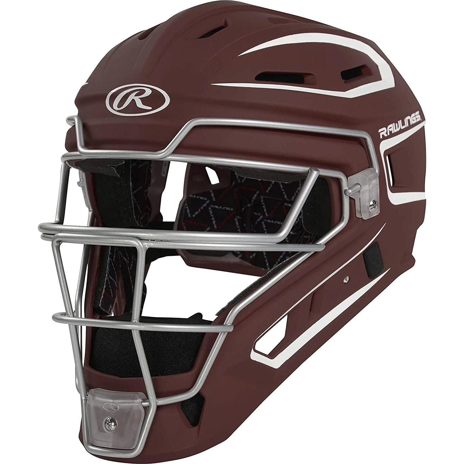 Rawlings Velo 2.0 Series 2-Tone Matte Finish Catchers Helmet Junior Youth Size (Cardinal/White)